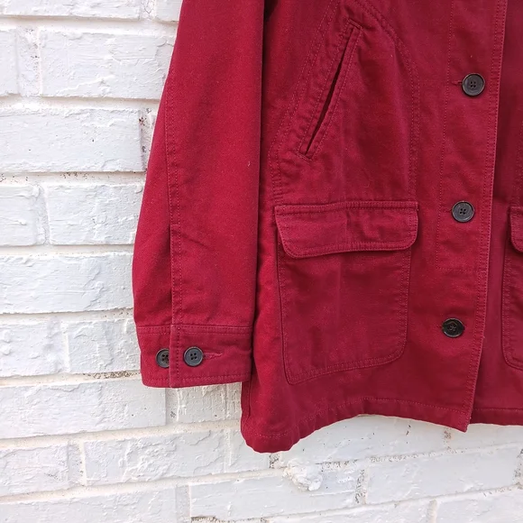 Lands' End Red Barn Coat Jacket with Brown Collar - Picture 5 of 7